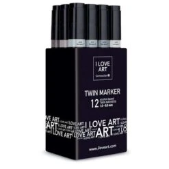 I LOVE ART | Twin Marker Grey Shades Sets — 12 Pens